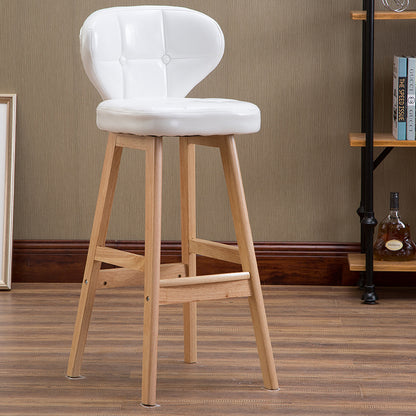 Bar Chair Bar Stool with Tufted Backrest and Cushion PU Leather Upholstered Solid Wood Legs Fixed Height Counter Bar Stool for Home Bar Kitchen Island Pub Living Room Home Decor