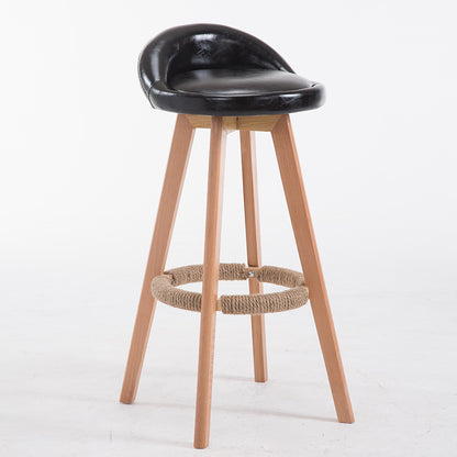 Bar Chair Bar Stool with Hemp Rope Wrapped Footrest Bucket Seat Design Fabric Upholstered Solid Beech Wood Legs Multifunctional Counter Chair for Home Bar Kitchen Island Cafe Pub Indoor Home Decoration