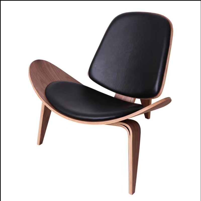 Modern Wooden Lounge Chair with Blue Leather - Sculptural Design for Living Room