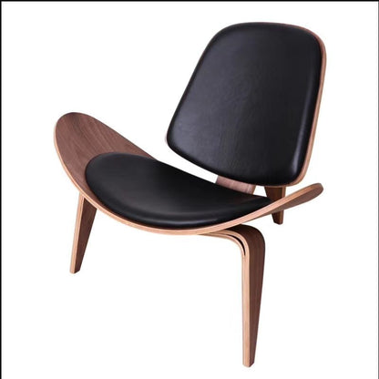 Modern Wooden Lounge Chair with Blue Leather - Sculptural Design for Living Room