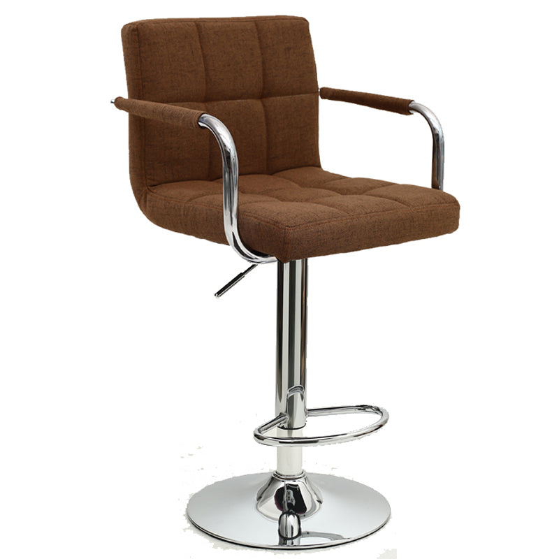 Bar Stool Adjustable Height Swivel Bar Chair with Armrests PU Leather Fabric Upholstered Counter Height Stool with Chrome Base and Footrest for Kitchen Island Pub and Home Bar