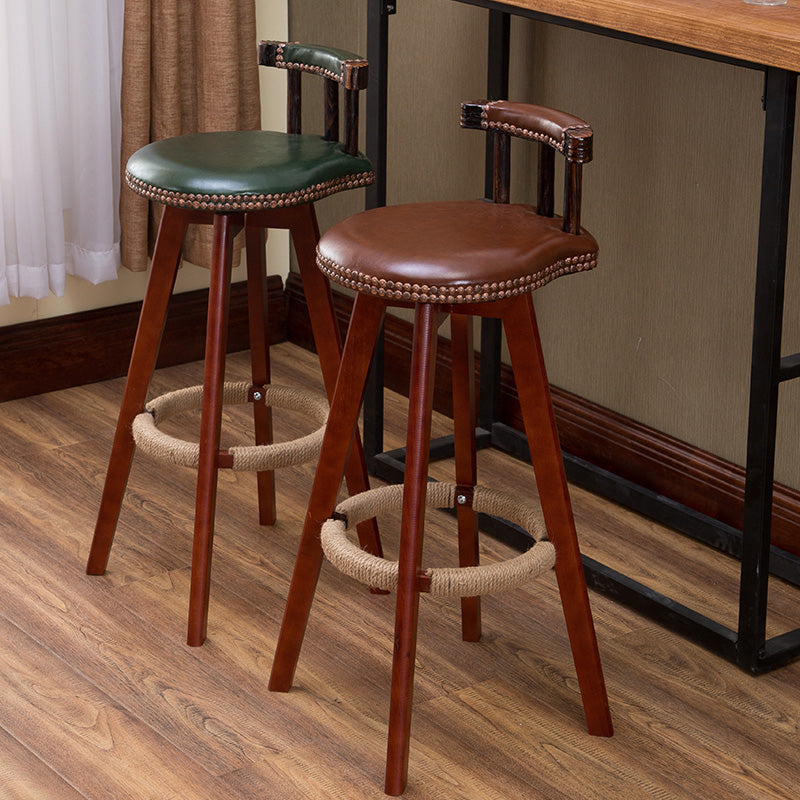 Bar Chair Bar Stool with Rivet Trim or Animal Print Fabric Cushion Short Backrest Solid Beech Wood Legs Multifunctional Fixed Height Bar Stool for Home Bar Kitchen Island Pub Living Room Home Decor