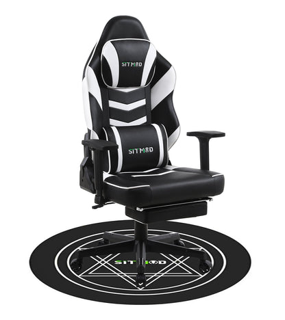 Black-White Massage Gaming Chair Lumbar Pillow Footrest Mat Adjustable Ergonomic Support for Gaming & Office Work Sessions