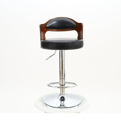 Bar Chair Bar Stool with Cut-Out Wood Backrest Round PU Leather Cushion Chrome Metal Base Multifunctional Height Adjustable Swivel Stool for Home Bar Kitchen Island Pub Living Room Home Decor