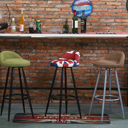 Rotatable Fabric Bar Stool Plaid/Patterned Upholstery Metal Frame & Footrest for Eclectic Spaces
