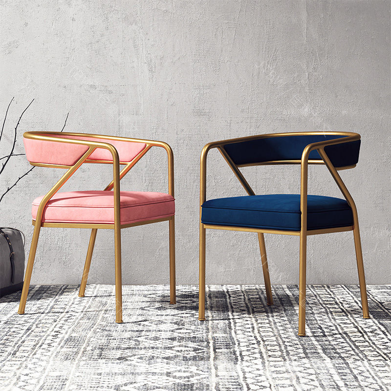 Light Luxury Velvet Dining Chair Gold Metal Frame Geometric Design & Plush Upholstery