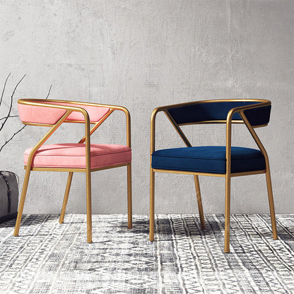 Light Luxury Velvet Dining Chair Gold Metal Frame Geometric Design & Plush Upholstery