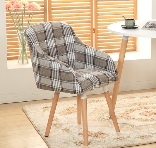 Casual Tufted Dining Chair Plaid/Print Fabric Button Detail & Wooden Legs for Cozy Spaces