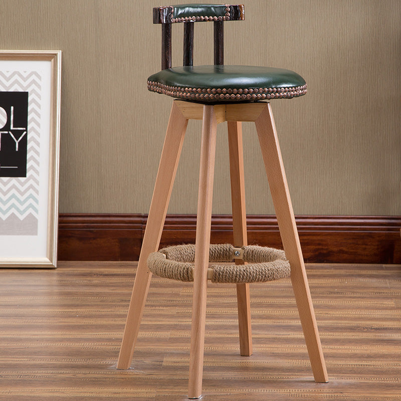 Bar Chair Bar Stool with Rivet Trim or Animal Print Fabric Cushion Short Backrest Solid Beech Wood Legs Multifunctional Fixed Height Bar Stool for Home Bar Kitchen Island Pub Living Room Home Decor