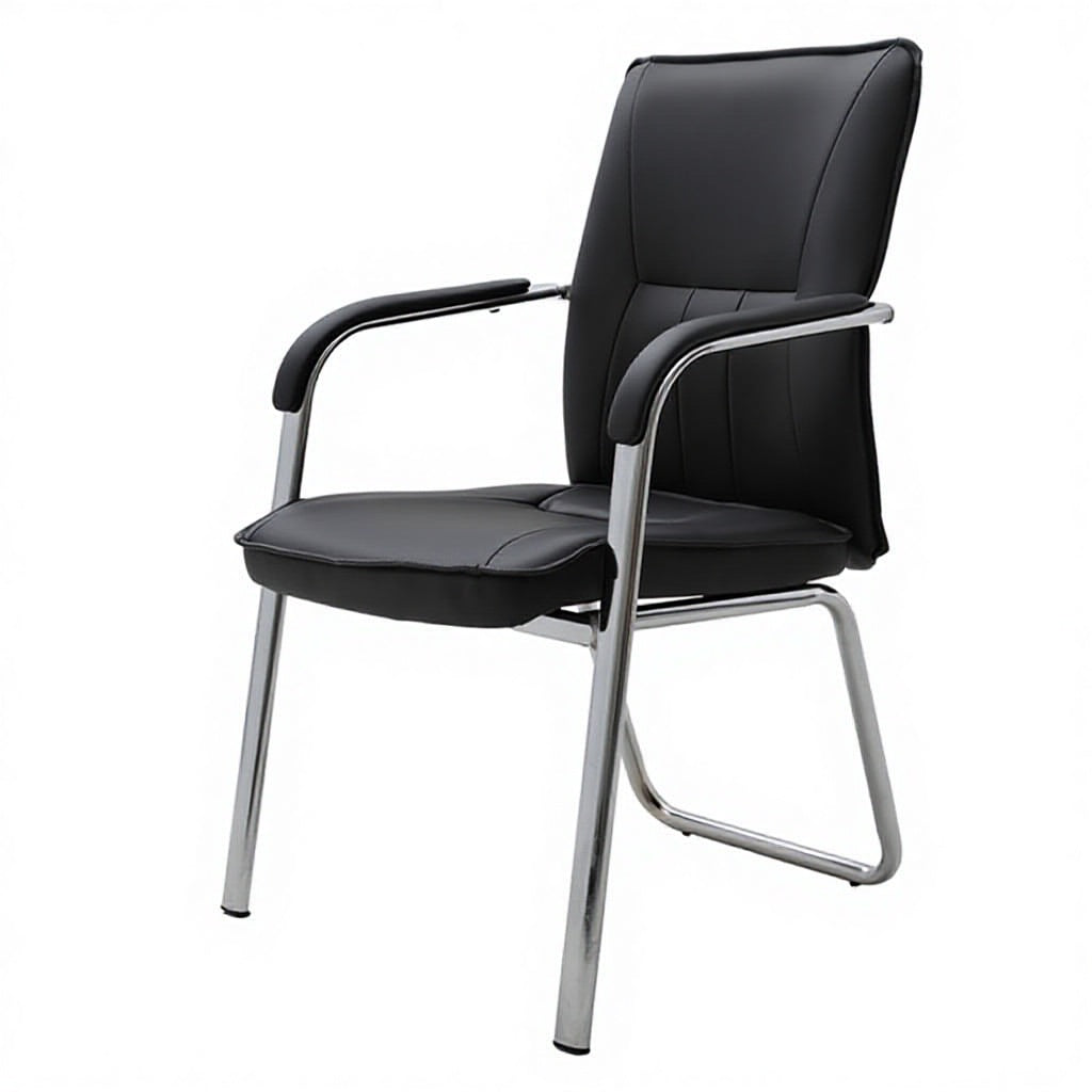 Office Chair PU Leather Upholstered Seat and Backrest with Chrome Metal Sled Base Ergonomic Armrest Padded Executive Guest Chair for Conference Room Reception Waiting Room and Home Office