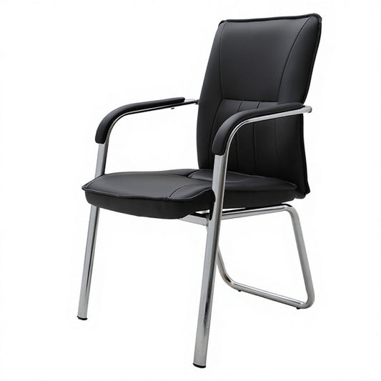 Office Chair PU Leather Upholstered Seat and Backrest with Chrome Metal Sled Base Ergonomic Armrest Padded Executive Guest Chair for Conference Room Reception Waiting Room and Home Office