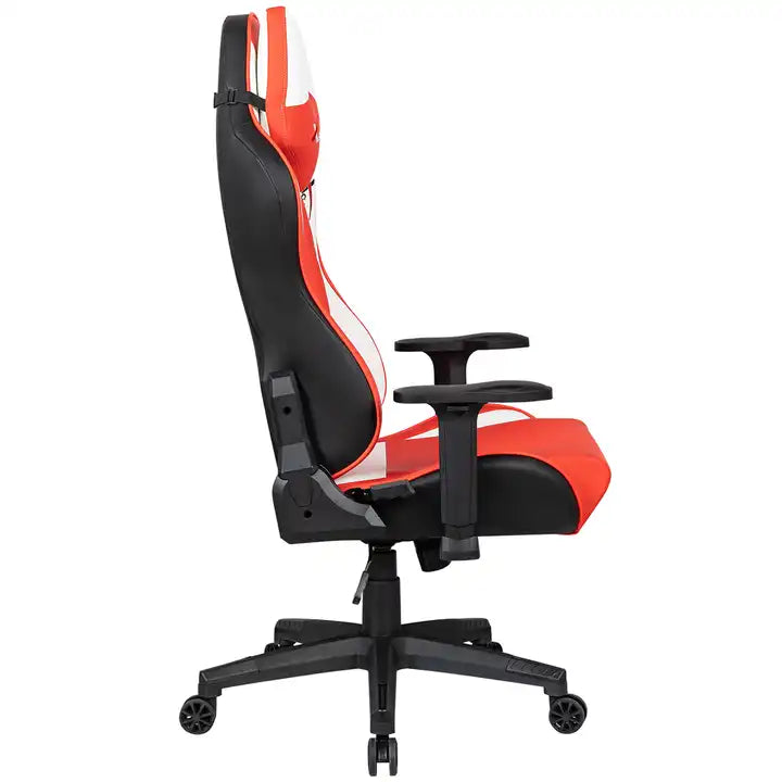 Leather Gaming Chair with Headrest Button-Tufted Back Adjustable Arms Ergonomic Support for Extended Gaming & Office Work Sessions