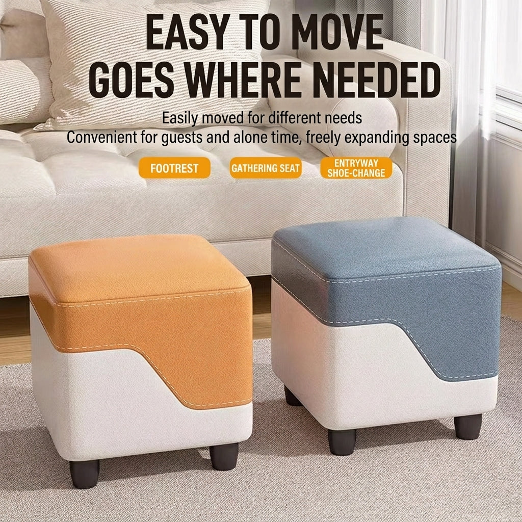 Square Footrest Stool with Solid Wood Frame Dual Tone Upholstered Ottoman Footstool with Non Slip Legs for Living Room Bedroom Entryway