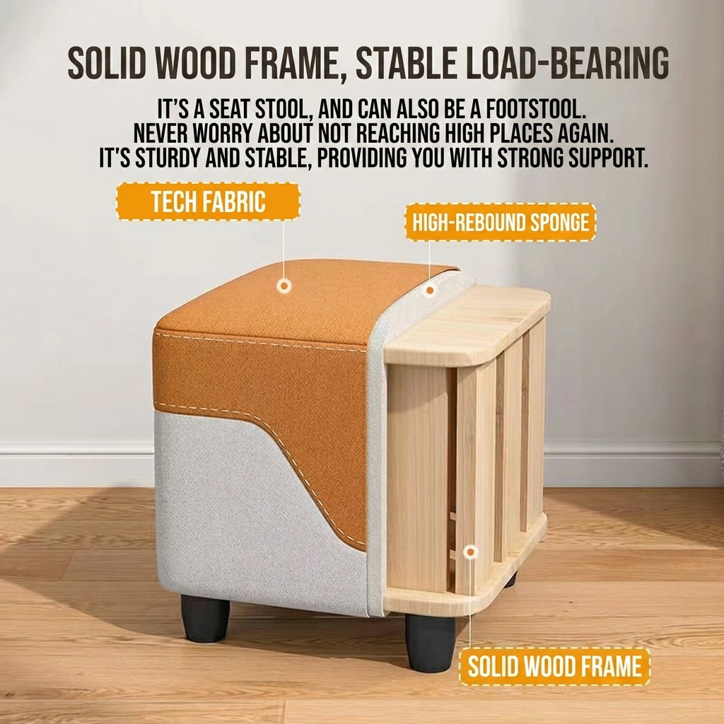 Square Footrest Stool with Solid Wood Frame Dual Tone Upholstered Ottoman Footstool with Non Slip Legs for Living Room Bedroom Entryway