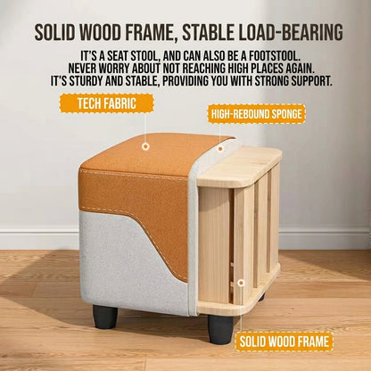 Square Footrest Stool with Solid Wood Frame Dual Tone Upholstered Ottoman Footstool with Non Slip Legs for Living Room Bedroom Entryway
