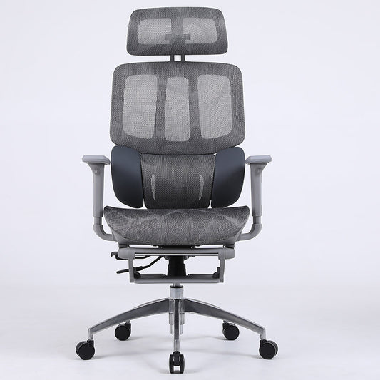 Ultimate Full Mesh Ergonomic Office Chair Adjustable Headrest & Lumbar Support Desk Chair with 4D Armrests & Footrest 160° Recline & 360° Swivel Gray High-End Chair for Home Office & Gaming