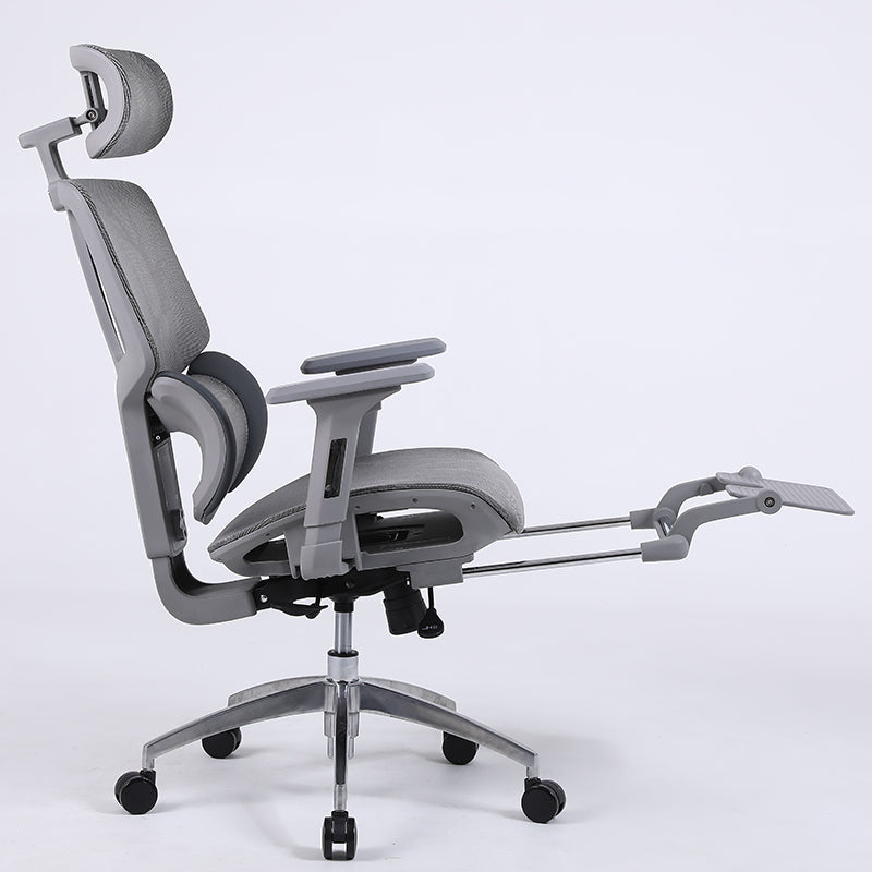 Ultimate Full Mesh Ergonomic Office Chair Adjustable Headrest & Lumbar Support Desk Chair with 4D Armrests & Footrest 160° Recline & 360° Swivel Gray High-End Chair for Home Office & Gaming