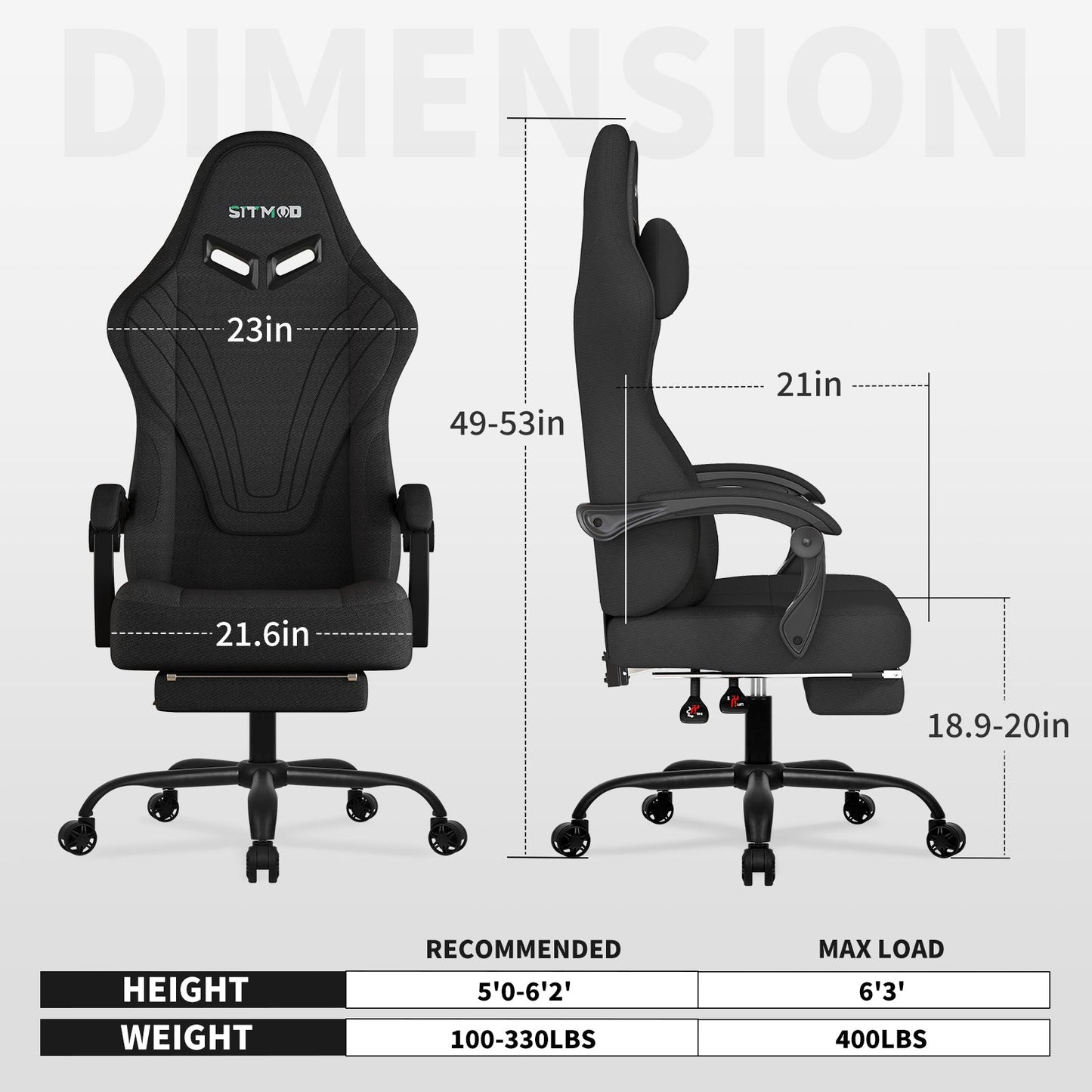 Gaming Chair, Big and Tall Gaming Chairs for Adults with Footrest and Lumbar Support, Comfortable Ergonomic Fabric Computer Chair 400 lbs, 360° Swivel, Height Adjustable Video Gamer Chair, Silla Gamer