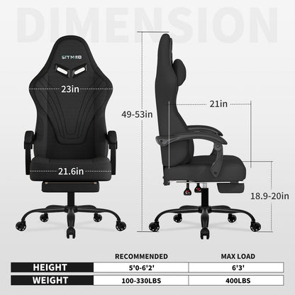 Gaming Chair, Big and Tall Gaming Chairs for Adults with Footrest and Lumbar Support, Comfortable Ergonomic Fabric Computer Chair 400 lbs, 360° Swivel, Height Adjustable Video Gamer Chair, Silla Gamer