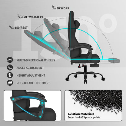Gaming Chair, Big and Tall Gaming Chairs for Adults with Footrest and Lumbar Support, Comfortable Ergonomic Fabric Computer Chair 400 lbs, 360° Swivel, Height Adjustable Video Gamer Chair, Silla Gamer