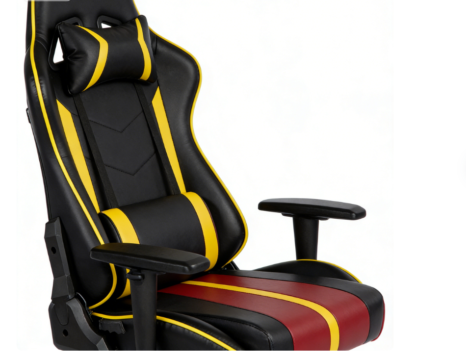 Ergonomic Gaming Chair Racing-Style with Black-Red-Yellow Color Blocking & Reclining Backrest