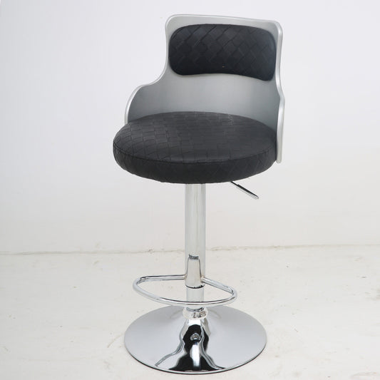 Bar Chair Bar Stool with Grid Woven PU Leather Cushion ABS Plastic Backrest Chrome Metal Base Multifunctional Height Adjustable Swivel Stool for Home Bar Kitchen Island Pub Living Room Home Decor