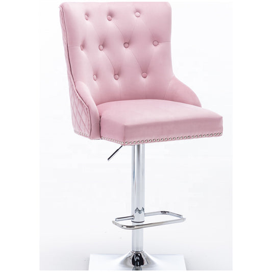 Bar Chair Bar Stool with Tufted Velvet Cushion Chrome Metal Base Multifunctional Height Adjustable Swivel Stool for Home Bar Kitchen Island Pub Living Room Home Decor