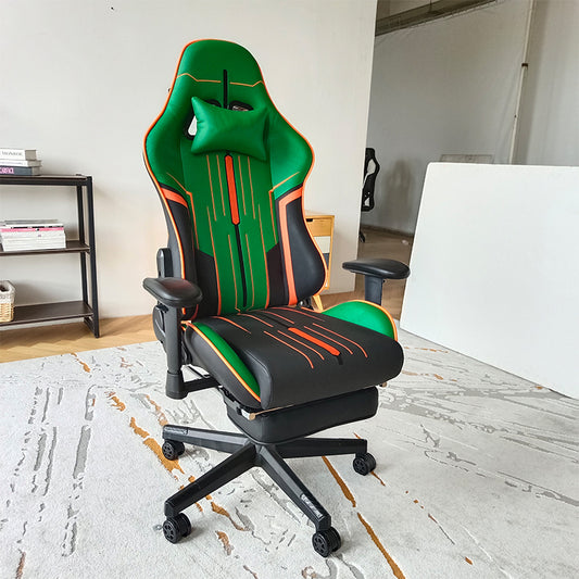 Dowinx Green/Black Racing Style Ergonomic Gaming Chair with Retractable Footrest and Adjustable Headrest