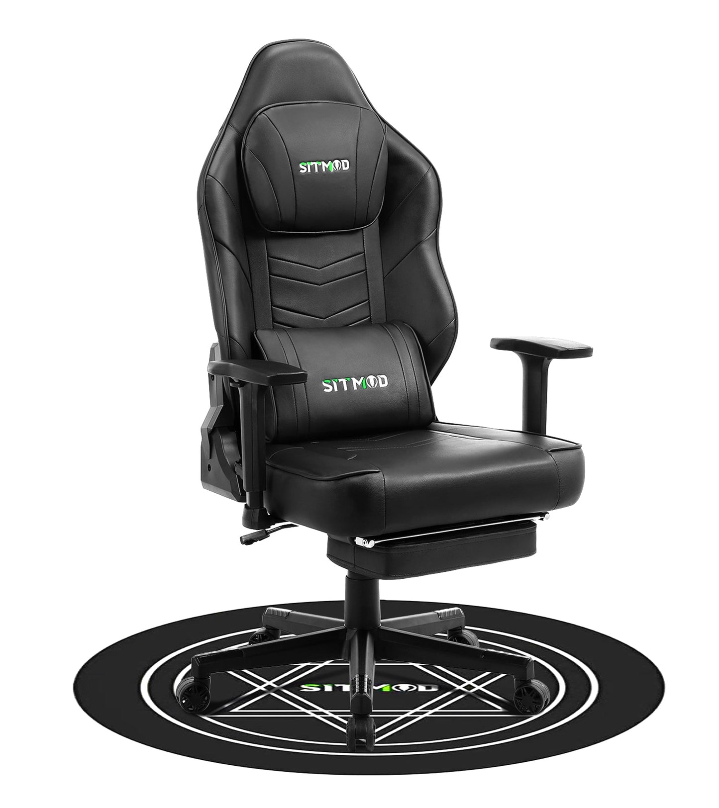 Black-White Massage Gaming Chair Lumbar Pillow Footrest Mat Adjustable Ergonomic Support for Gaming & Office Work Sessions