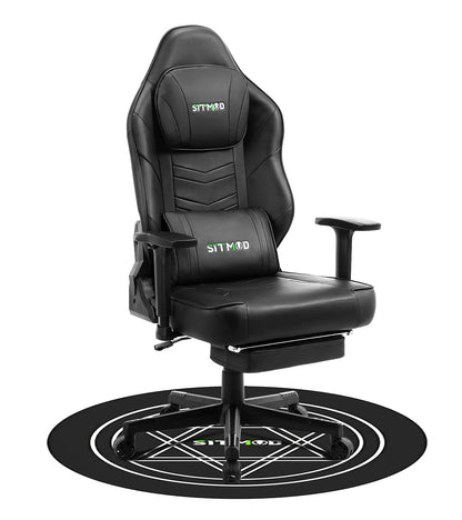 Black-White Massage Gaming Chair Lumbar Pillow Footrest Mat Adjustable Ergonomic Support for Gaming & Office Work Sessions